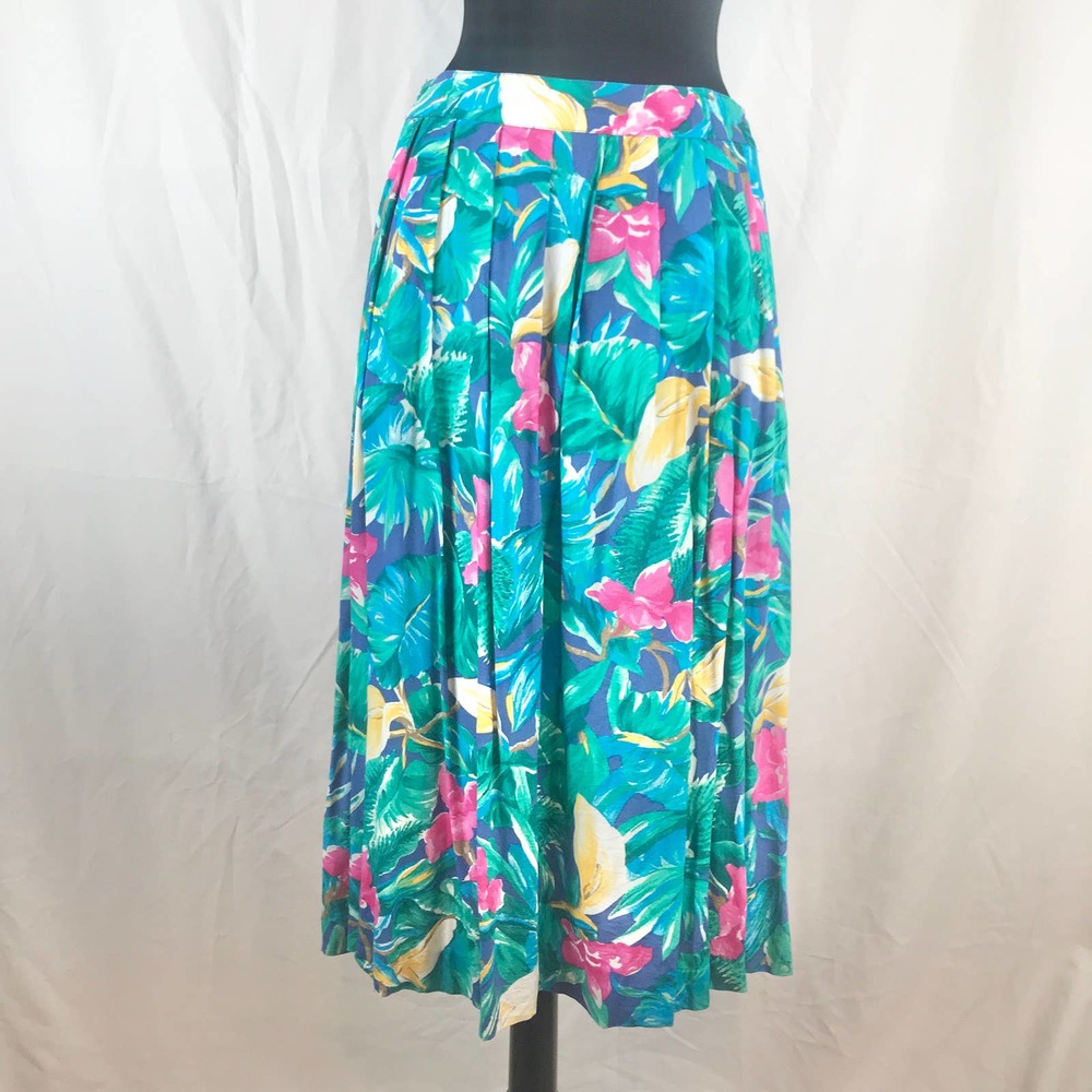 Vintage Hawaiian Print Knee Length Skirt